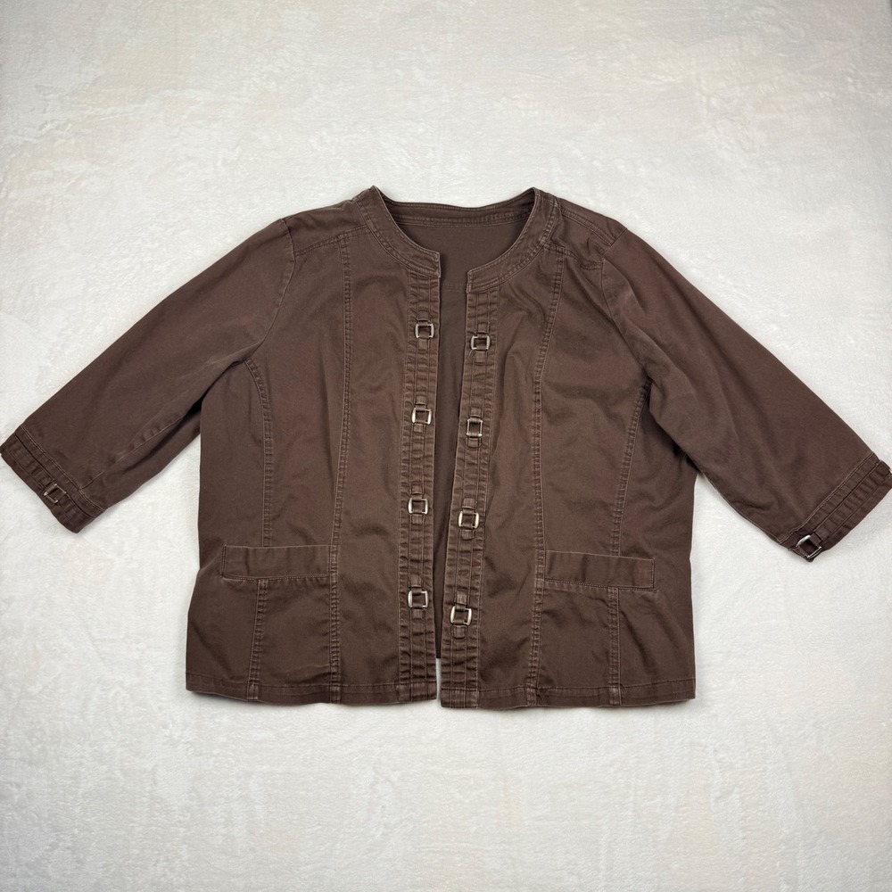Vintage Utility‎ Style Open Front Jacket Brown Structured Casual Layer